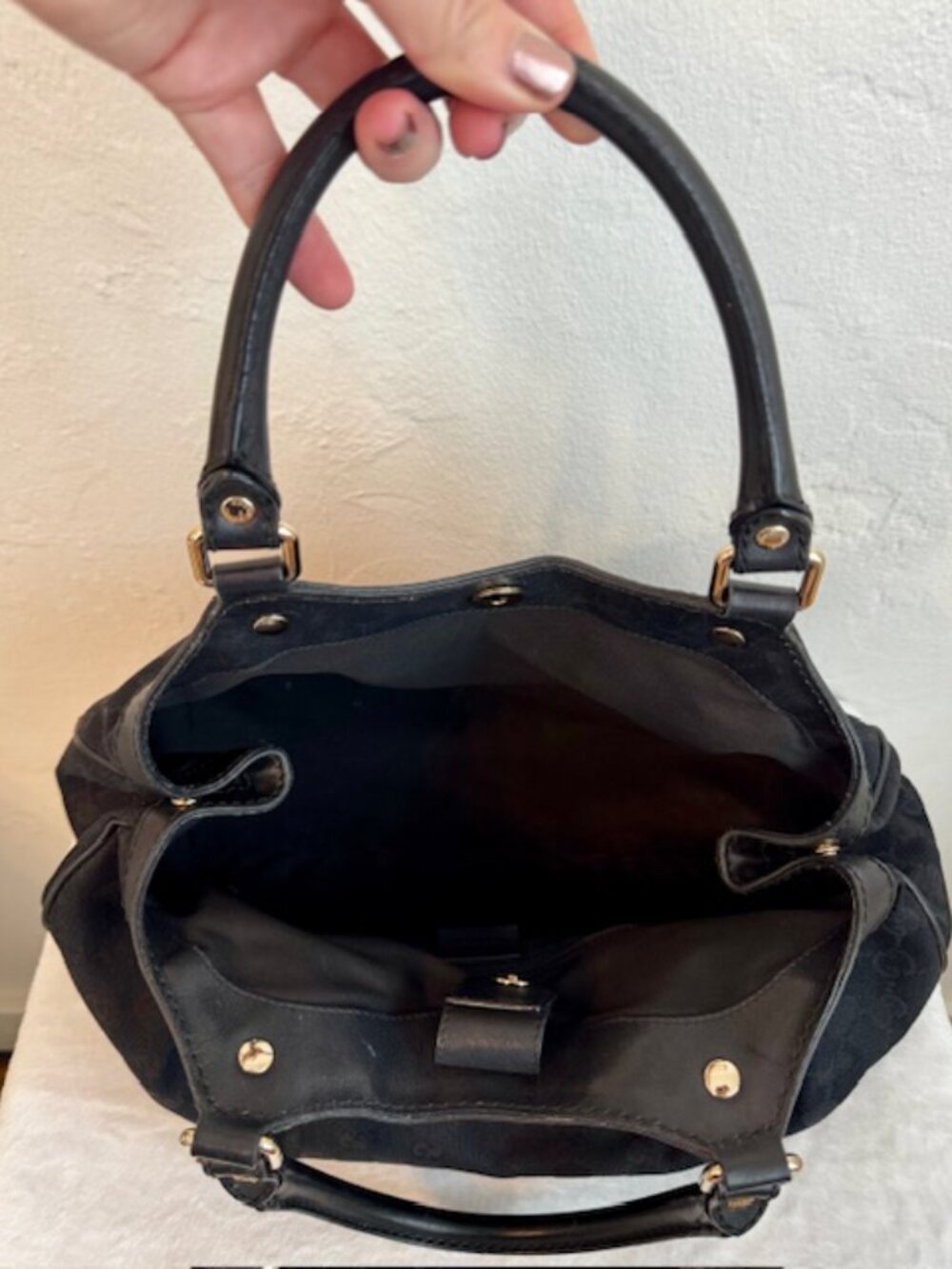 Gucci Sukey Tote Black GG Canvas Shoulder Bag Vintage Authentic - Picture 3 of 8